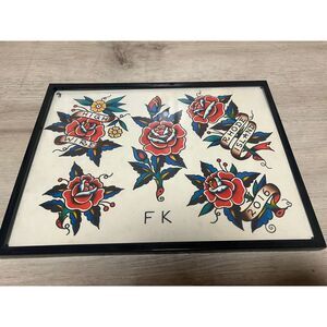 Tattoo Flash Sheet Traditional Vintage Roses‎ Flowers Rhode Island 2016  9x12